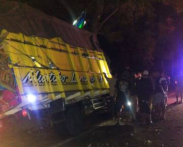 Sopir Mengantuk, Truk Tabrak Pohon di Depan TNBB