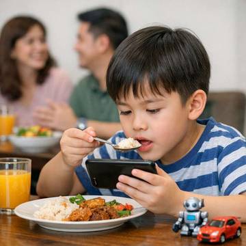 Kebiasaan Anak Makan Sambil HP, Ini Risikonya