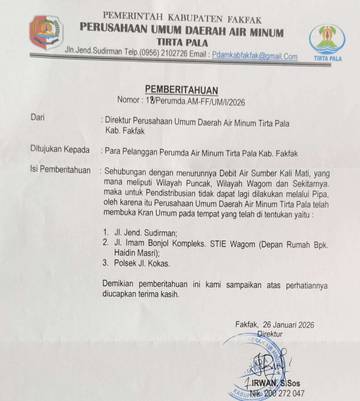 Debit Air Menurun, PDAM Fakfak Buka Kran Umum