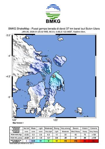 Buton Utara Diguncang Gempa Tektonik Berkekuatan 3,9