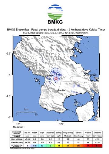 Gempa Tektonik Bermagnitudo 2,2 di Kolaka Timur