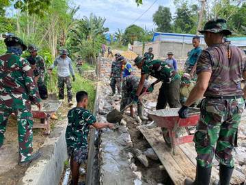 Satgas TMMD Kendari Perbaiki Fondasi Jembatan Anggoeya