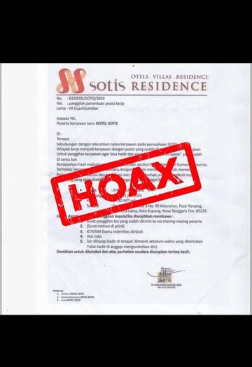 Hoaks: Iklan Lowongan Kerja Hotel Sotis Kupang