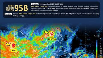 Bibit Siklon 95B Selat Malaka Berpotensi Cuaca Ekstrem