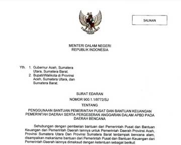 Mendagri Terbitkan SE Pergeseran Anggaran pada Daerah Bencana