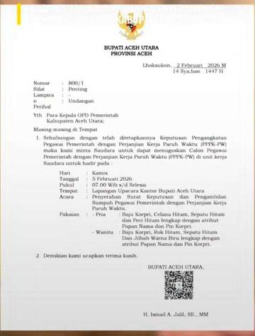 Bupati Aceh Utara akan melantik PPPK Paruh Waktu