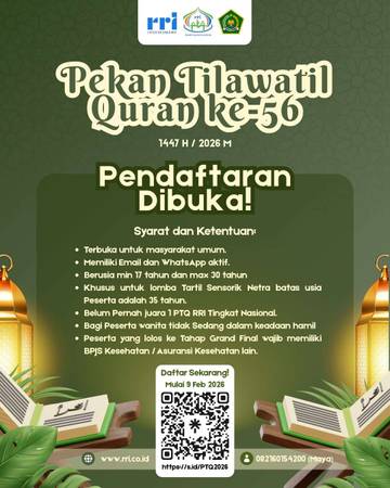 PTQ LPP RRI 2026 Digelar Hybrid, Daftar Sekarang