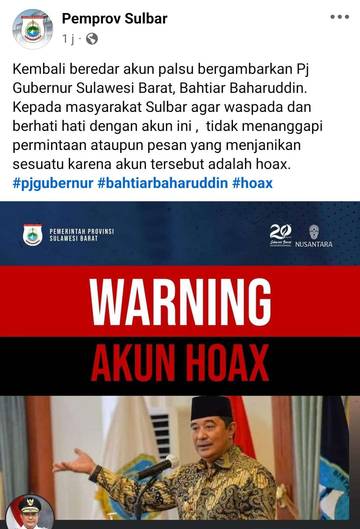 Jangan Tertipu! Akun Palsu Pj Gubernur Sulbar Muncul