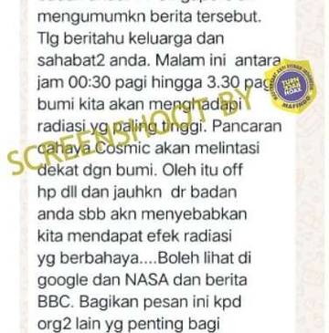 Hoaks Pancaran Radiasi Cahaya Kosmik Berbahaya 