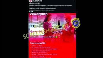 Hoaks Rekrutmen Matahari Departement Store