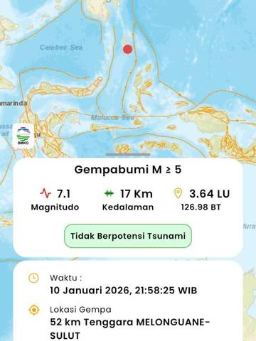 Kabupaten Talaud Diguncang Gempa Tektonik Magnitudo 7,1 SR