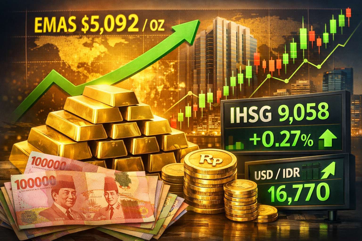 Emas Kembali Rekor, IHSG dan Rupiah Tetap Menguat