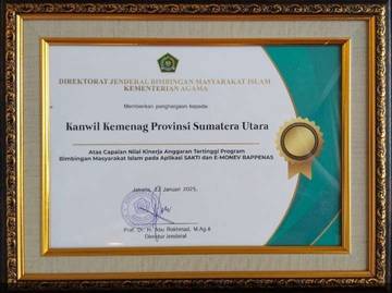 Kanwil Kemenagsu Raih Penghargaan 