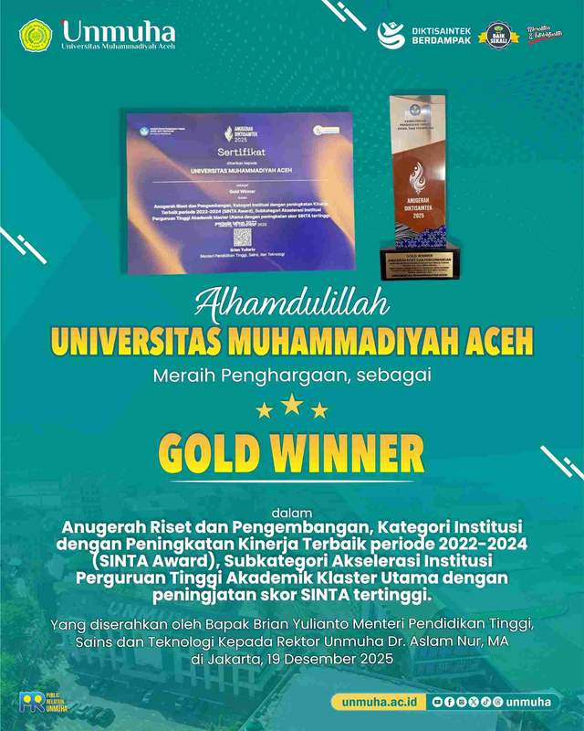 Unmuha Aceh Raih Gold Winner SINTA Award 2025