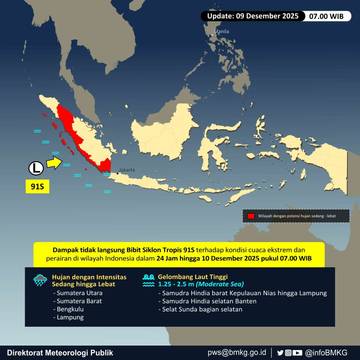 Sumut Masuk Wilayah Dampak Tidak-Langsung Bibit Siklon-Tropis 91S