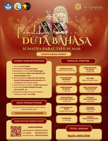 Balai Bahasa Sumbar Buka Pemilihan Duta Bahasa 2026