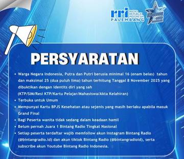 Masa Pendaftaran Bintang Radio 2025 RRI Palembang Diperpanjang 
