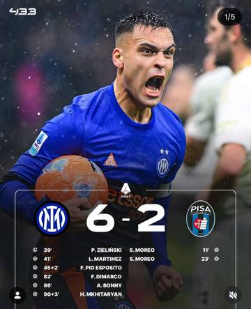 Hasil Liga Italia: Inter Bantai Pisa 6-2