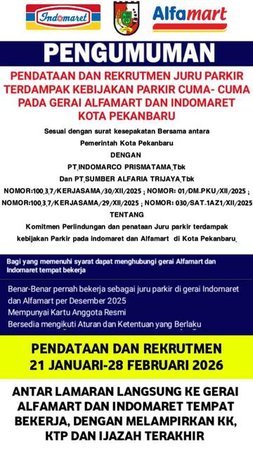 Mantan Jukir Ritel Pekanbaru Didata Hingga Februari