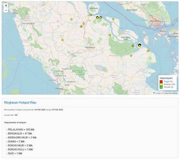 Riau Kembali Sumbang Hotspot Terbanyak di Sumatra