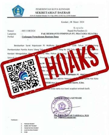Hoaks Surat Permohonan Bantuan Dana Pemerintah Kota Kendari
