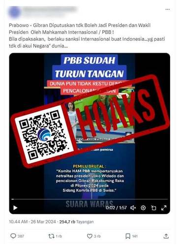 Hoaks Mahkamah Internasional Larang Prabowo-Gibran Jadi Presiden