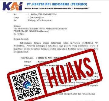 Hoaks Undangan Wawancara Rekrutmen PT KAI (Persero)