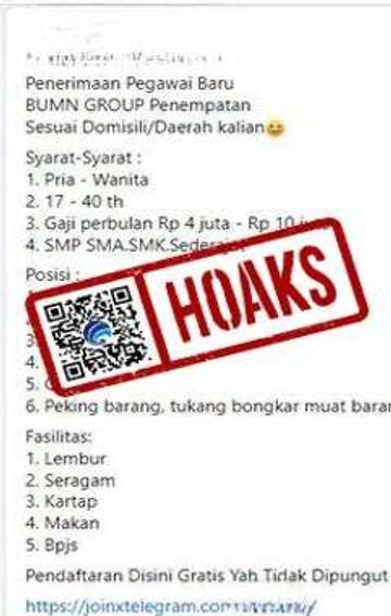 Hoaks Pendaftaran Rekrutmen Pegawai BUMN 2024