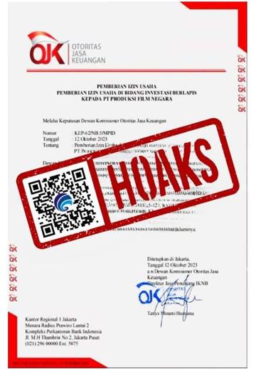 Hoaks Surat Izin Usaha Mengatasnamakan OJK