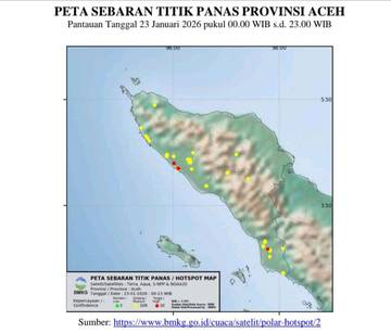 BMKG Deteksi 121 Titik Panas di Aceh 