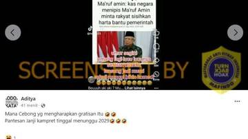 [SALAH] Gambar “Ma’ruf amin: kas negara menipis Ma’ruf Amin minta rakyat sisihkan harta bantu pemerintah”
