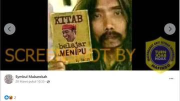[SALAH] Gambar Seseorang membawa Buku dengan Cover “Kitab Belajar Menipu” dengan foto Jokowi