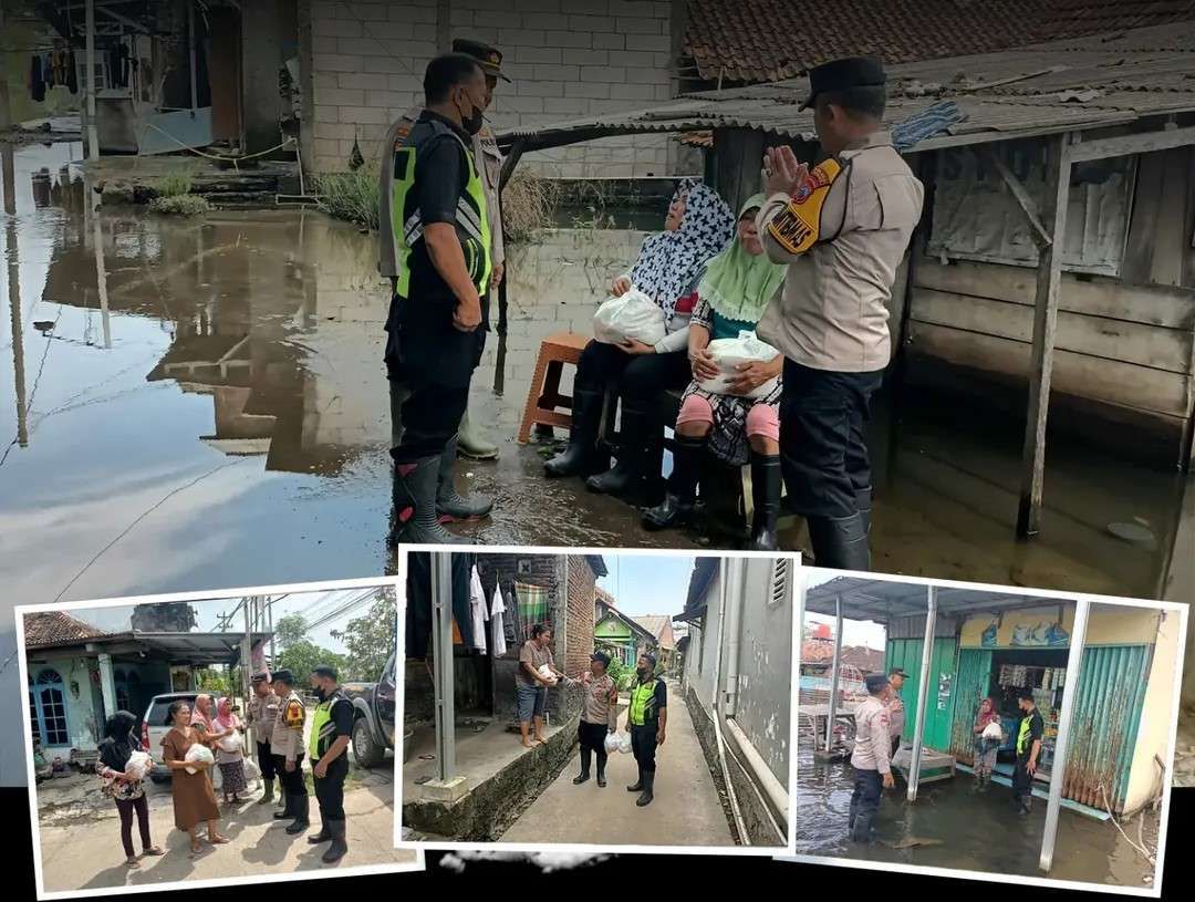 Bhabinkamtibmas Karangtengah Salurkan Bantuan Banjir di Desa Batu