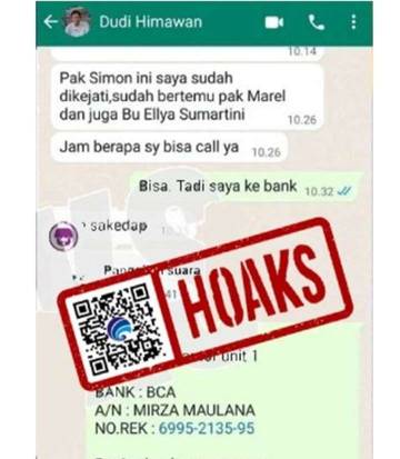 Hoaks, Akun WhatsApp Mengatasnamakan Anggota DPRD Kota Bandung Dudy Himawan, S.H.