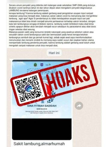 Hoaks, Vaksin Covid-19 Dapat Menyebabkan Penyakit Lambung pada Perempuan.