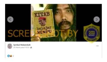 Hoaks, Gambar Seseorang membawa Buku dengan Cover “Kitab Belajar Menipu” dengan foto Jokowi.