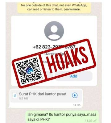 Hoaks, Pesan WhatsApp Surat PHK dari Kantor Pusat.