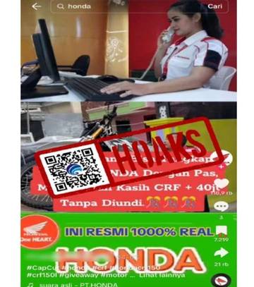 Hoaks, Giveaway Motor CRF dan Uang Rp40 Juta oleh PT Astra Honda.