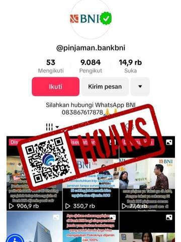 Hoaks, Pengajuan Pinjaman Online BNI Melalui TikTok.