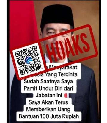 Hoaks, Presiden Jokowi Pamit Undur Diri dan Berjanji akan Tetap Bagikan Bantuan Senilai Rp100 Juta.