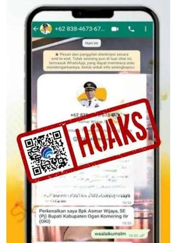 Hoaks,  Akun WhatsApp Mengatasnamakan Pj. Bupati Ogan Komering Ilir Asmar Wijaya Membagikan Donasi.