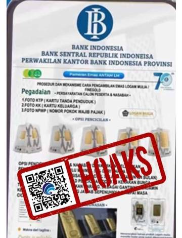Hoaks, Informasi Layanan Cicilan Logam Mulia Mengatasnamakan Bank Indonesia.
