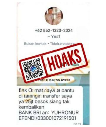 Hoaks, Akun WhatsApp Mengatasnamakan Bupati Lamongan Yuhronur Efendi.