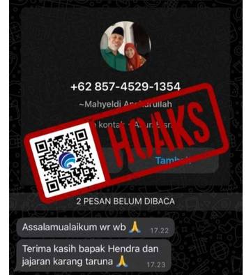 Hoaks, Akun WhatsApp Mengatasnamakan Gubernur Sumatera Barat.