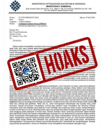 Hoaks, Surat Edaran Seminar Nasional Mengatasnamakan PPSDM Ketenagakerjaan. 