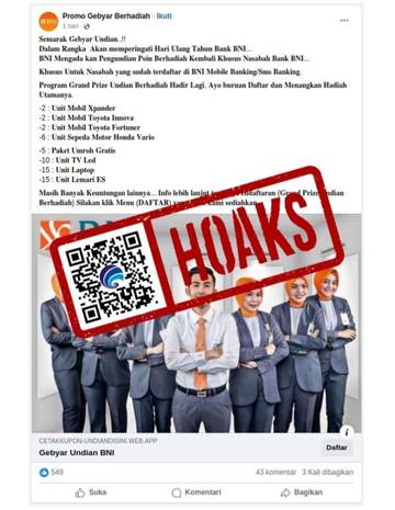 Hoaks, Undian Poin Berhadiah Hari Ulang Tahun BNI