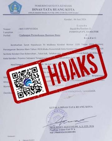 Hoaks, Kepala Dinas Tata Ruang Kota Kendari Meminta Sumbangan