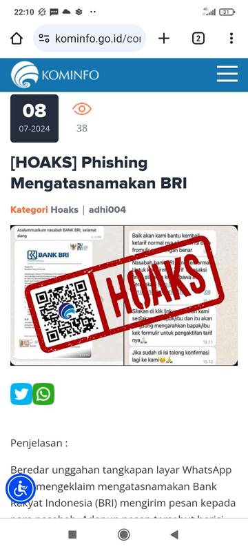 Hoaks, Phishing Mengatasnamakan BRI