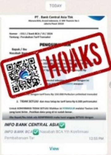 Hoaks, Perubahan Biaya Transaksi Bank BCA
