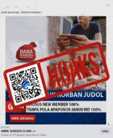 Hoaks, Tautan Pendaftaran Penerima Bansos Korban Judi Online.